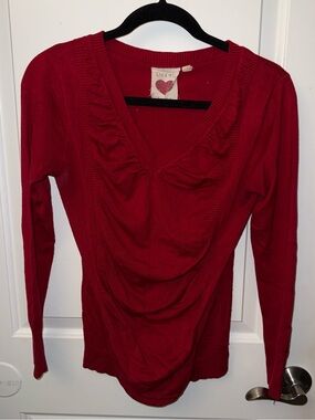 🔥5/$25🔥 Derek Heart Red Long Sleeve V-Neck Sweater Preowned Size Large
